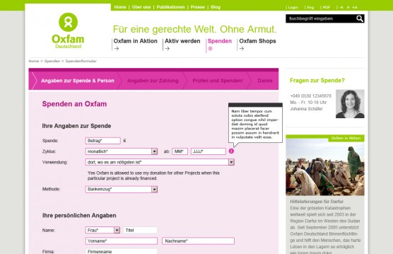 Oxfam - Spendenformular
