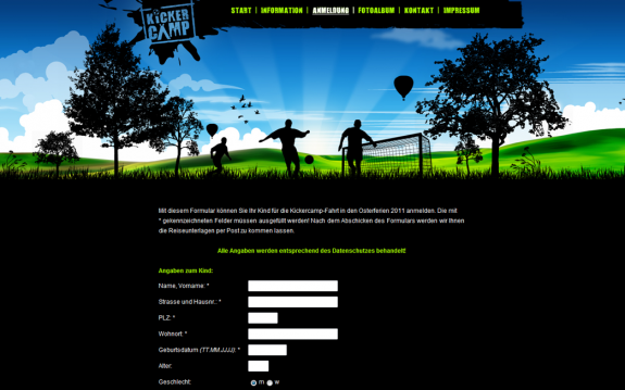 Kickercamp - Neues Design - Teilnahmeformular