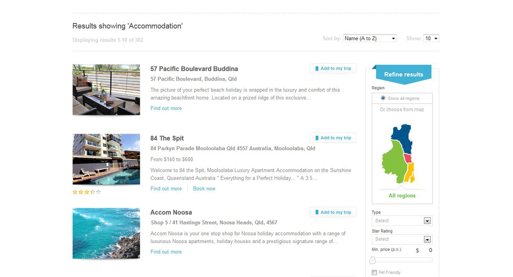Sunshine Coast - Konsumenten Seite - Accommodation Suche