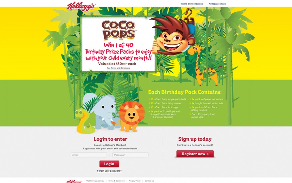 Coco Pops - Login Seite